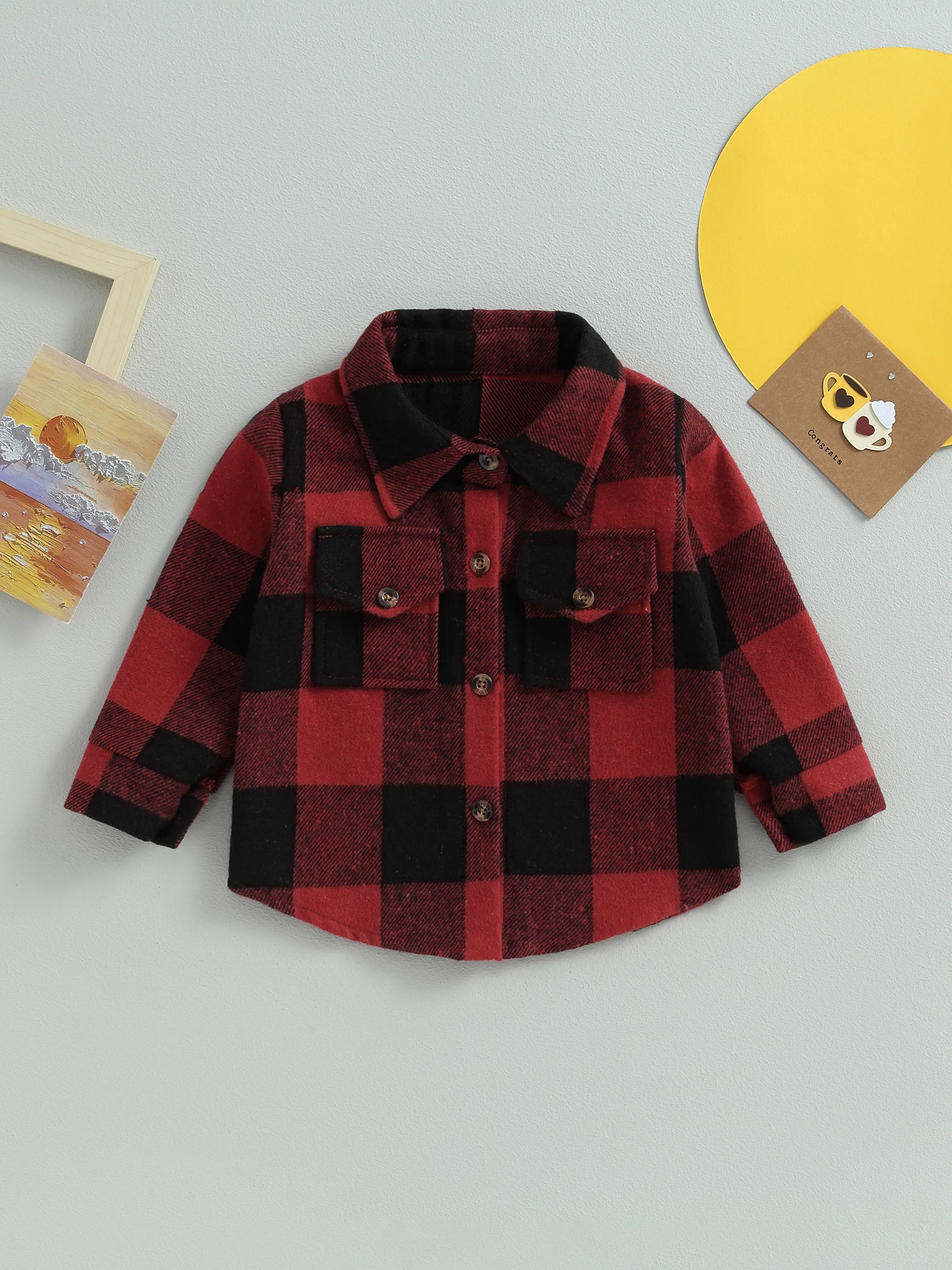 Baby Boy Plaid Flannel Shirt Lapel Button Down Long Sleeve Jacket Classic Newborn Infant Fall Winter Outfit
