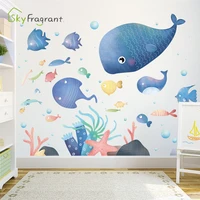 cartoon cute sea world fish wall stickers for kids rooms child bedroom baby room wall decoration home decor sticker wall art