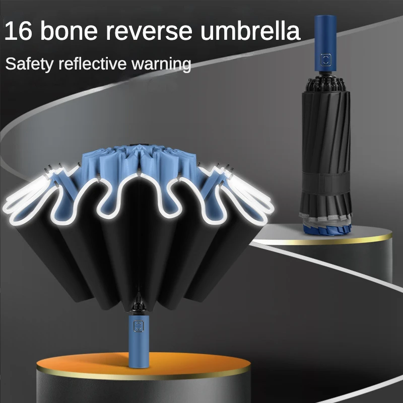 

16 Bone Fully Automatic Folding Reverse Umbrella Business Car Umbrella Rainproof Large Vinyl Sun Protection Umbrellas