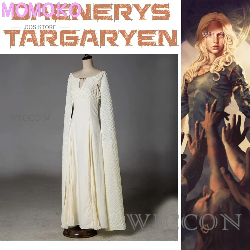 Фото Кровь и драконы GoT Movie Daenerys Targaryen Dargon Mother с белым длинным платьем и красивыми волосами Косплей Костюм Полный комплект №1