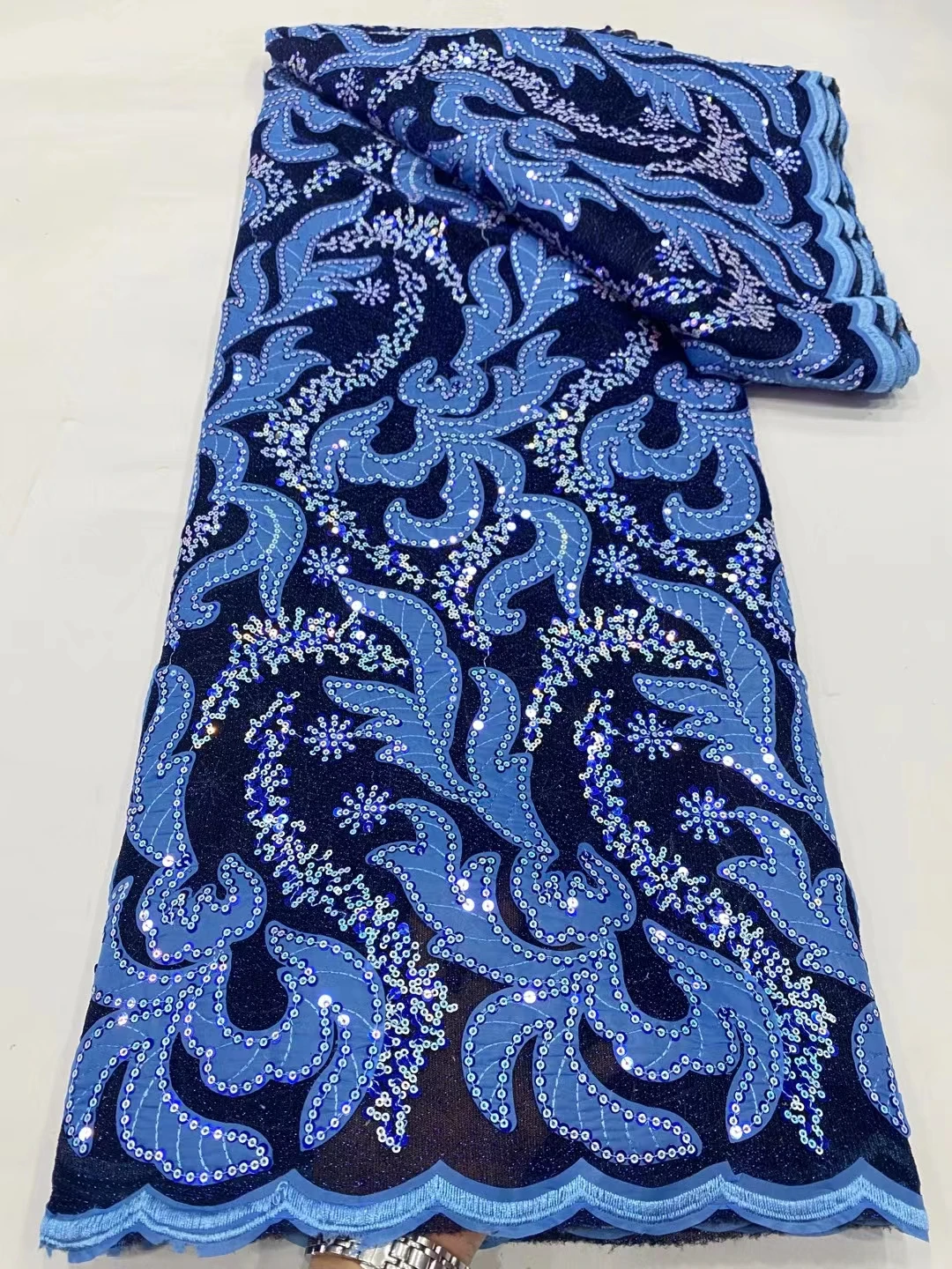 

Sky Blue African Lace Fabric 2023 High Quality Nigerian Sequins Lace Fabric French Tulle Lace Fabric For Party Dress LYX2315A