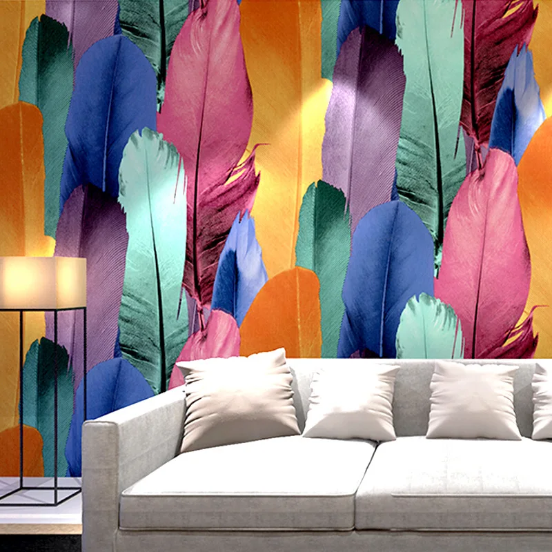 

Colorful Peacock Feather Wallpaper 3D Stereo TV Background Wall KTV Flash Reflective Wallpaper