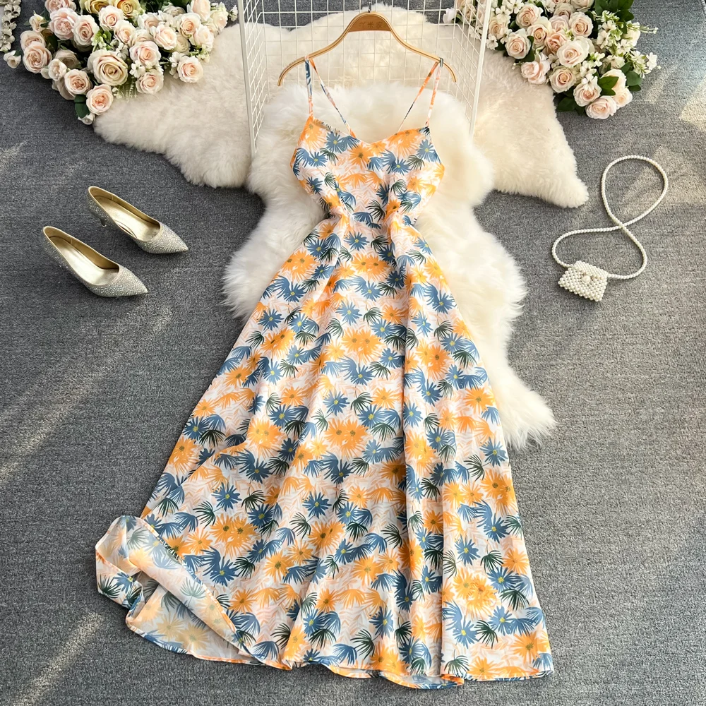 

Women's Summer Bohemia Boho Beach Long Dress Sleeveless Backless Spaghetti Strap Print Floral Dress Sexy Club Party Robe Dresses