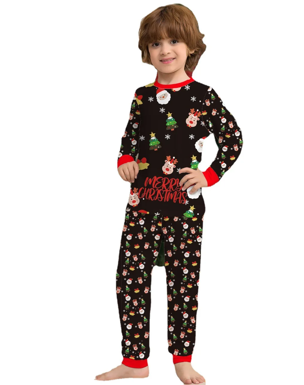 European and American Amazon Foreign trade new Christmas parent-child suit Santa full floral print long-sleeved home pajamas
