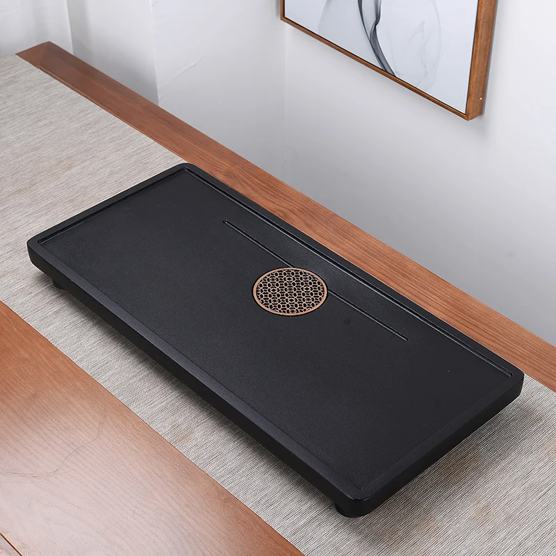 

Household Minimalist Stone Tea Tray Whole Natural Black Gold Stone Tea Tray Kung Fu Tea Set Office Drainage Tea Table