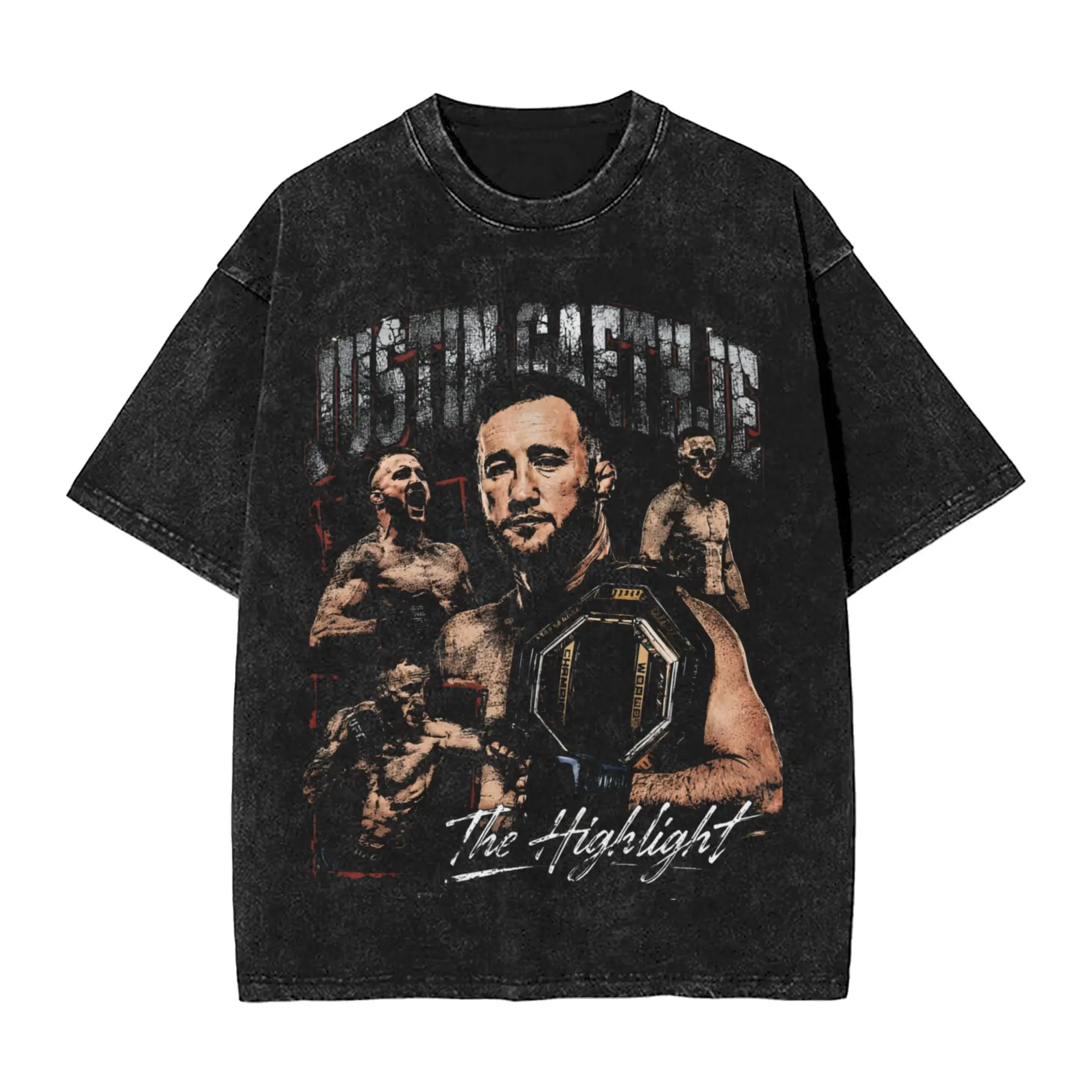 Фото Футболка Justin Gaethje The Highlight Washed в стиле стритвир, модная хип-хоп футболка, футболка для мужчин и женщин, с коротким рукавом, оверсайз №3