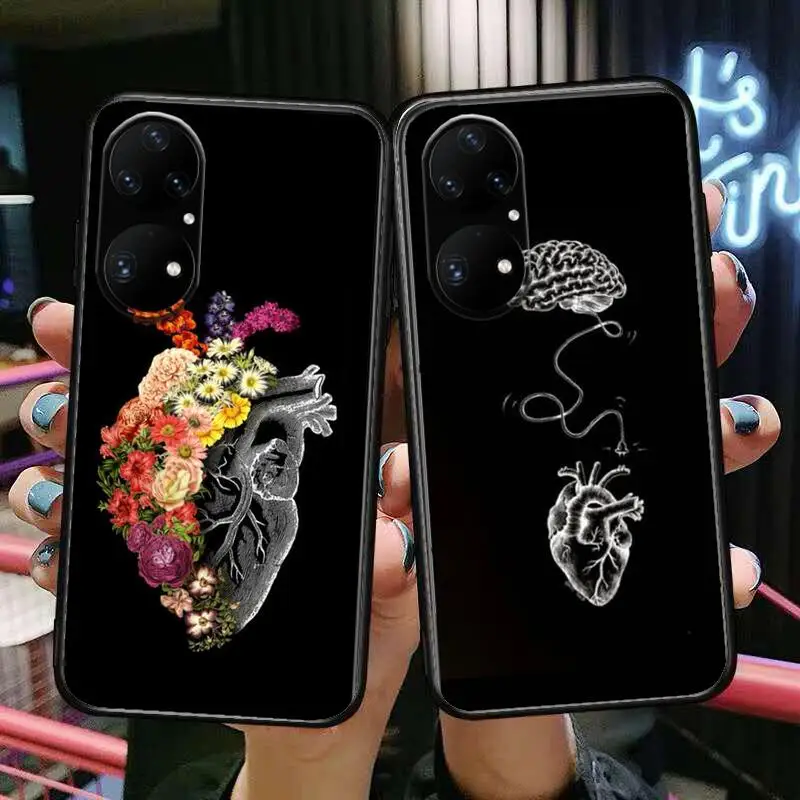 

Medical Human Organs Brain Phone Case For Huawei p50 P40 p30 P20 10 9 8 Lite E Pro Plus Black Etui Coque Painting Hoesjes comic