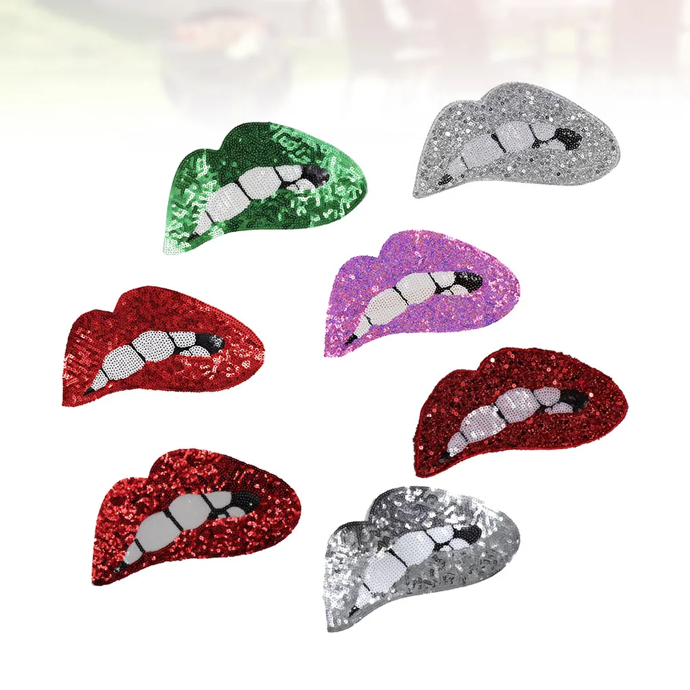 

Lips Patch Lip Embroidered Sew Sequins Cloth Stickers Red Sequin Embroidery Iron Punk Diy Shape Jeans Appliques Clothing