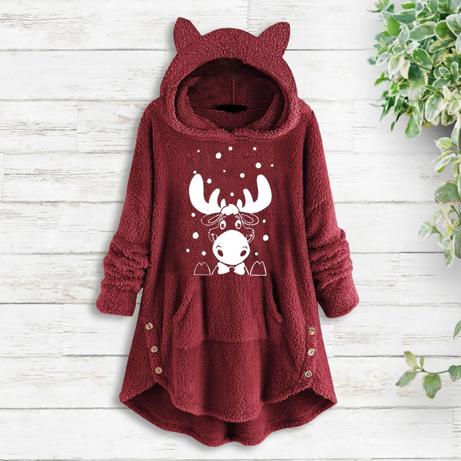 

Toddler Indoor Women Warm Comfortable Loose Fleece Warm Hooded Top Long Sleeve Cute Print Pocket Casual Sweatshirt Pocket