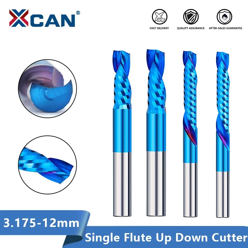 

XCAN 1pc UP DOWN Cut Router Bit Compound Milling Cutter Single Flute Carbide End Mill Milling Tool 1/8 inch 4 6 8 10 12mm Shank