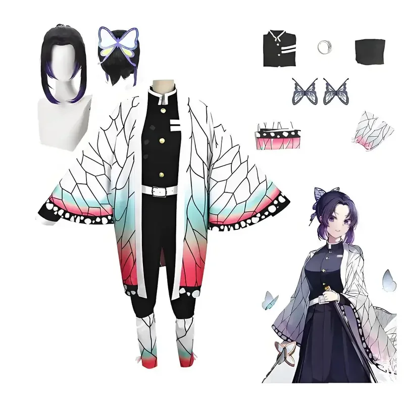 Ainme Kochou Shinobu Косплей Костюм Хаори Каминные костюмы Униформа Парик Хэллоуин