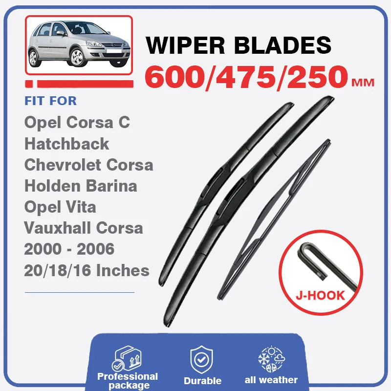 

Front Rear Wiper Blades For Chevrolet Vauxhall Opel Corsa C Hatchback 2000 - 2006 Vita Window Windshield Windscreen 20"+18"+16"