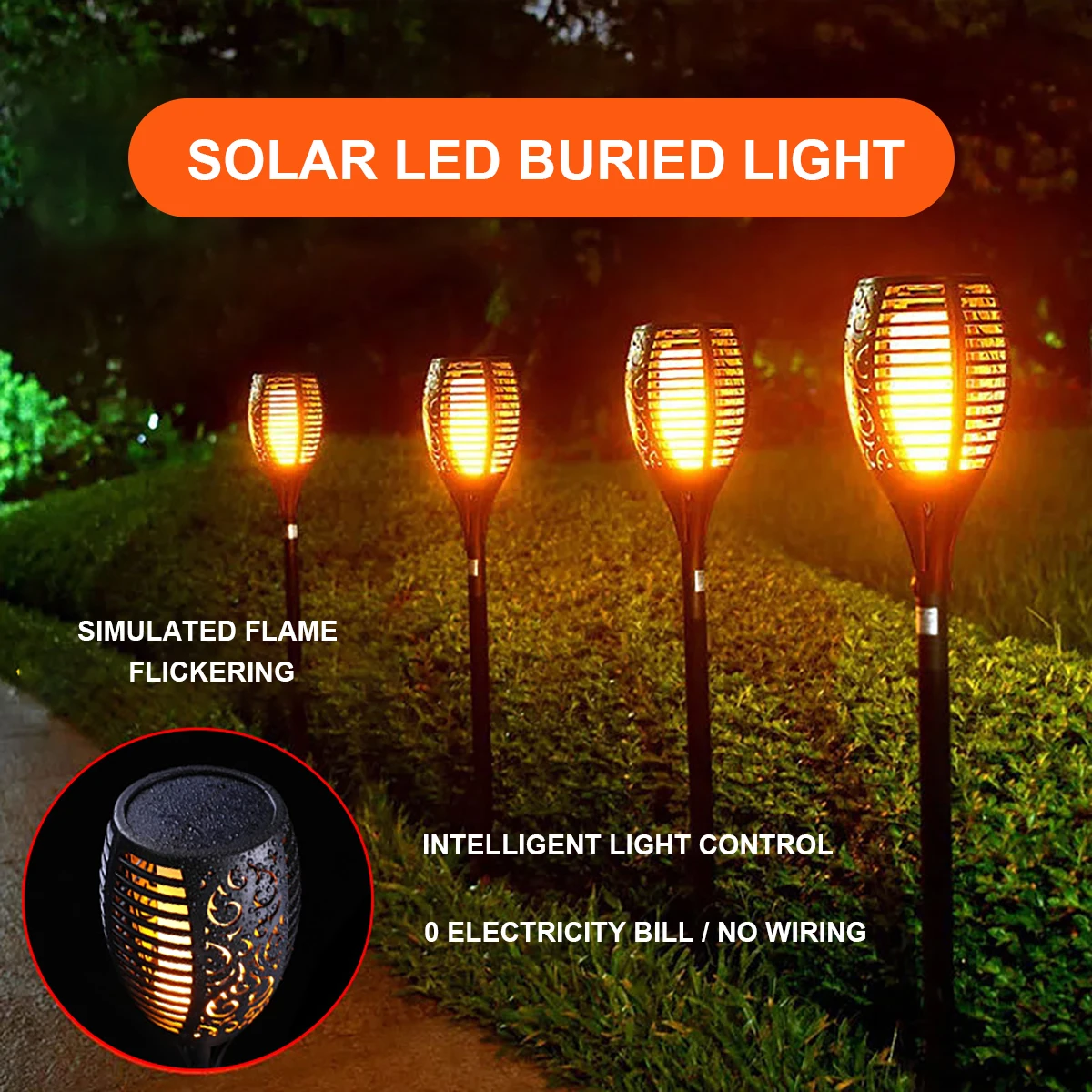 

Outdoor Solar LED Torch Lights with Flickering Flames for Garden Landscape and Pathways Waterproof Design