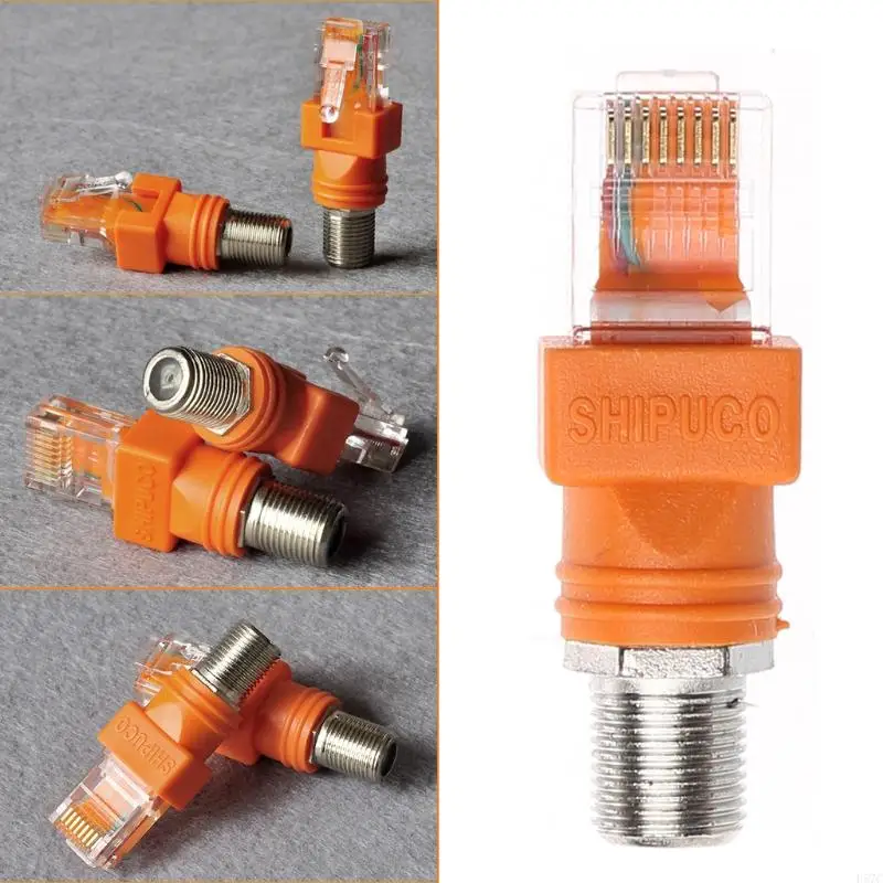 Фото D57C Переходник конвертера RF в RJ45 F «мама» на RJ45 «папа» Коаксиальный цилиндрический переходник Разъем-адаптер Коаксиальный №3
