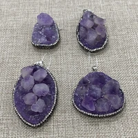 natural stone amethyst pendant fashion exquisite drop shaped single sided rhinestones resin charm jewelry necklace accessories