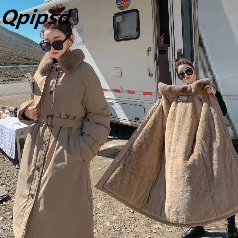 

Korean Loose Cotton Jacket Tooling Plush Windbreaker 2023 Winter New Cotton Clothes Women's Middle And Long Knee Over Coat