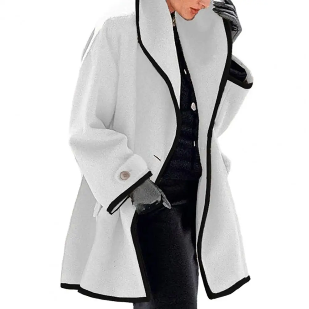 

Ladies Hooded Coat Stylish Winter Outerwear Ladies' Loose Single Button Hooded Woolen Coat Warm Thick Color-matching Warm Winter
