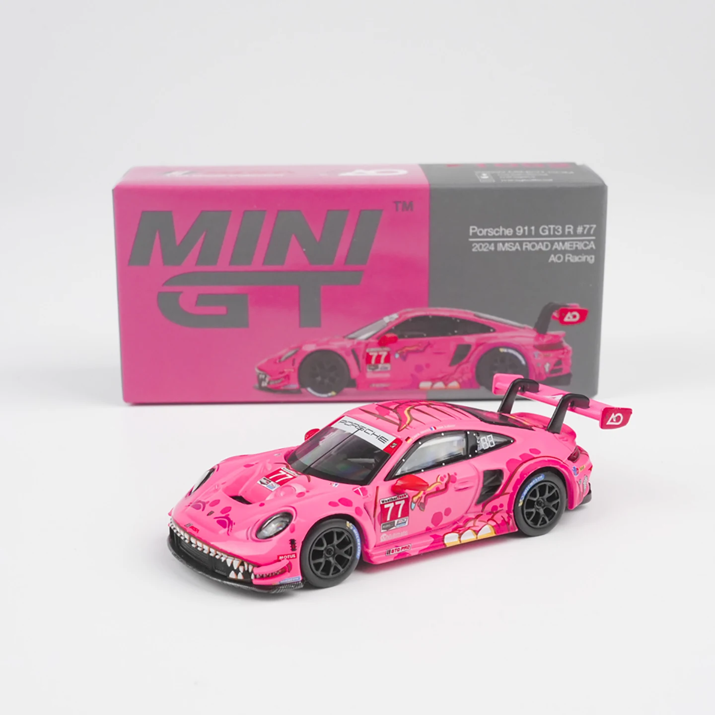 Фото MINIGT 1/64 911 GT3 R # Модель автомобиля 77 AO Racing 2024 IMSA ROAD MGT1052-CH, литая под давлением, из сплава, игрушка для мальчиков, подарок, декор №1