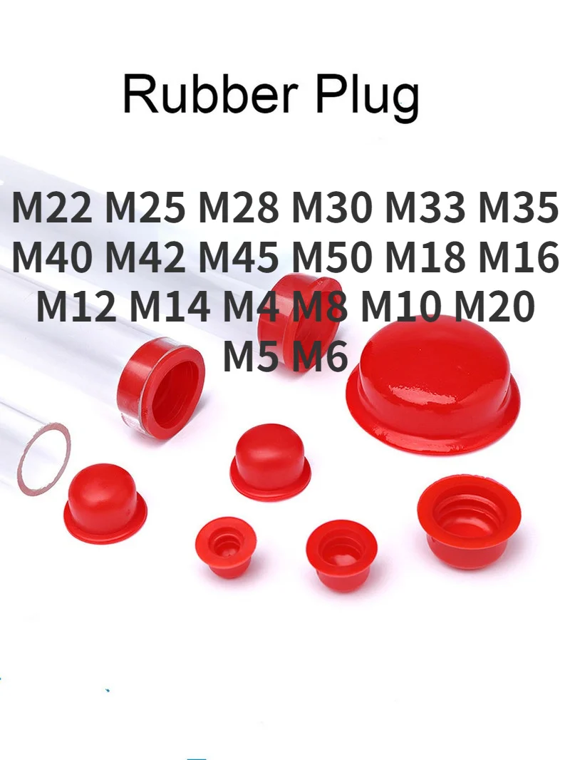 

100pcs Silicone Rubber Cap Plug Thread Protection Cover Hose Pipe Sleeve Blanking End Cap Inserts Sealing Hole Plug Red M4-M50