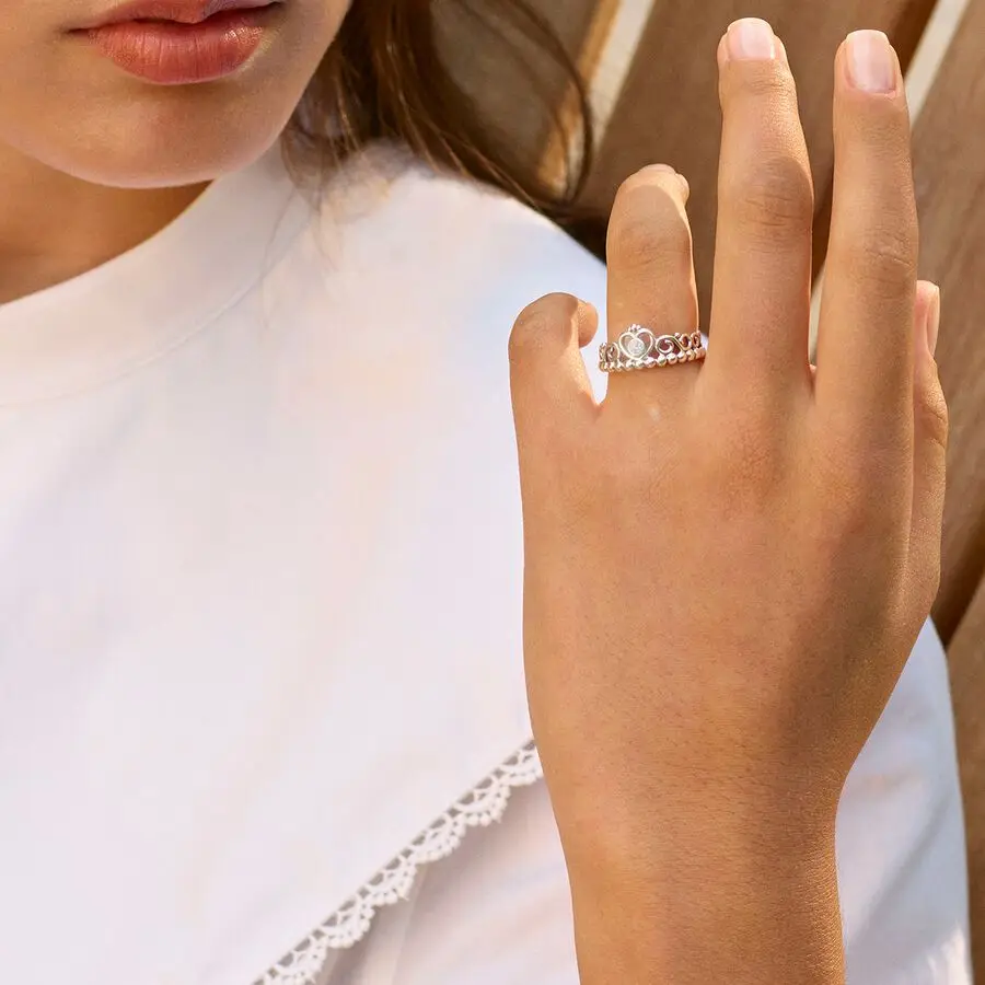 Bague diadème bleu Pandora Cendrillon pour femme, argent 925, bijoux de style rétro, niche, rêveur et doux avec sac