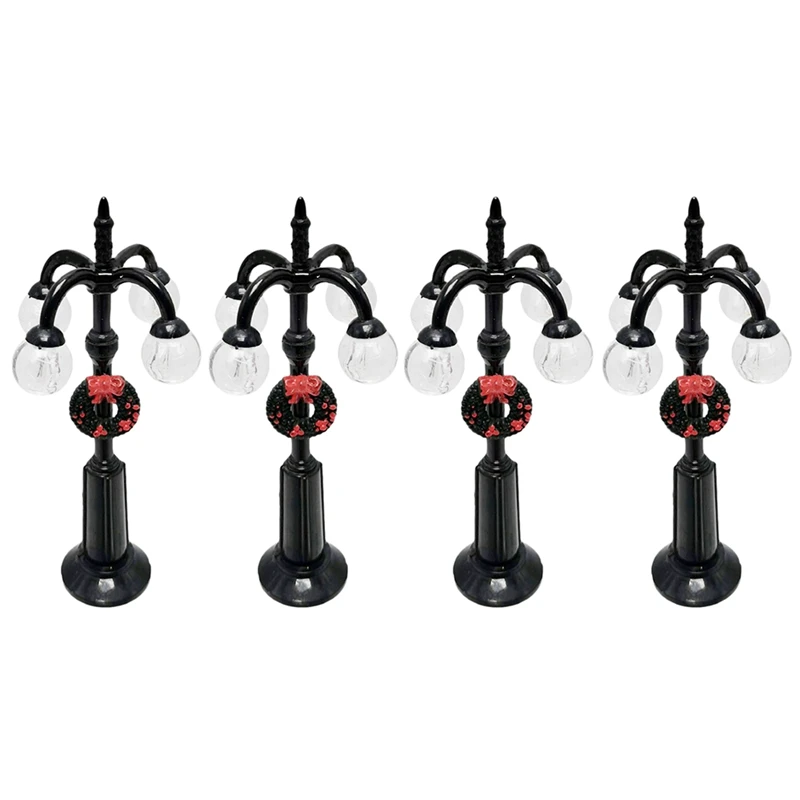 

4Pcs Miniature Christmas Street Lamp Post Park Bench Mini Street Light Model Dollhouse Xmas Village Garden Accessories