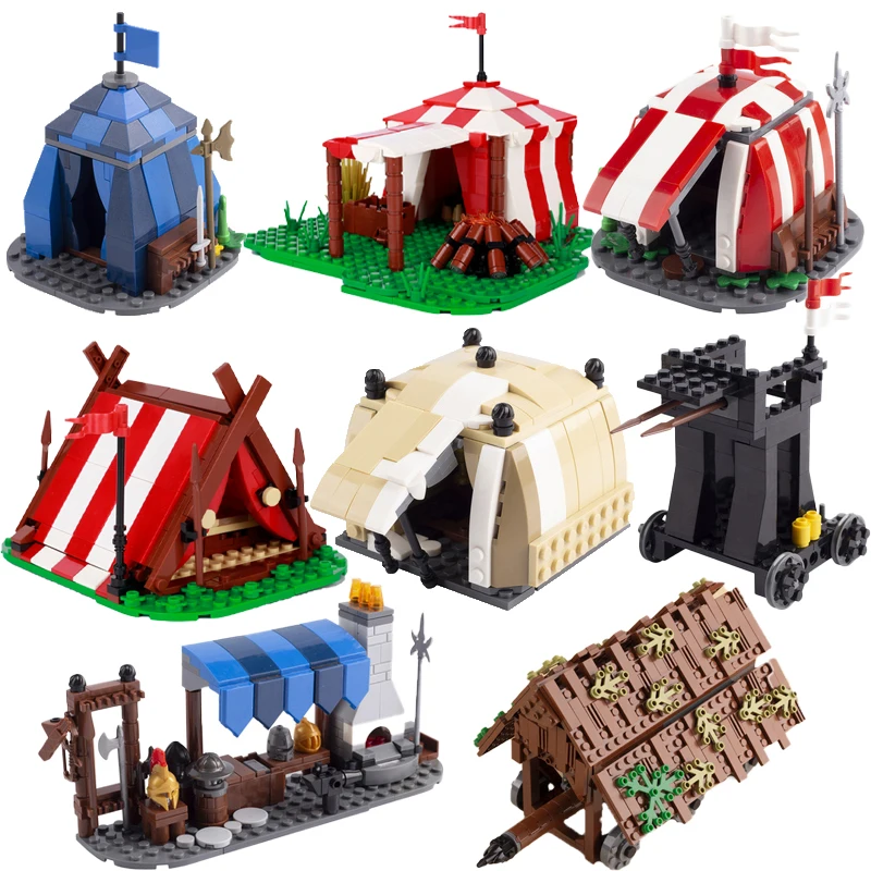 

MOC Medieval Castle Soldier Figure Building Blocks Tent Boat Weapon Rack Thrower Bonfire Accessories Gift Toys Kids Briks M080