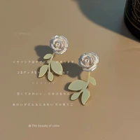 one or two wearing earrings 925 silver needle camellia leaf ear stud gentle creative personality ear jewelry female temperament