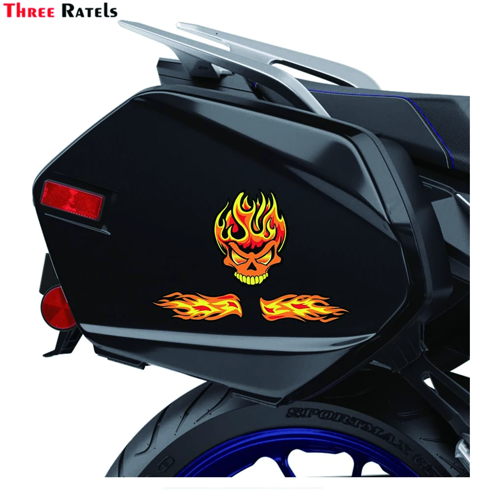 

Виниловые наклейки Three Ratels J799 с черепом, пламенем, огнем, пламенем, наклейки для автомобиля, мотоцикла, велосипеда, скутера, шлема 20x14 см