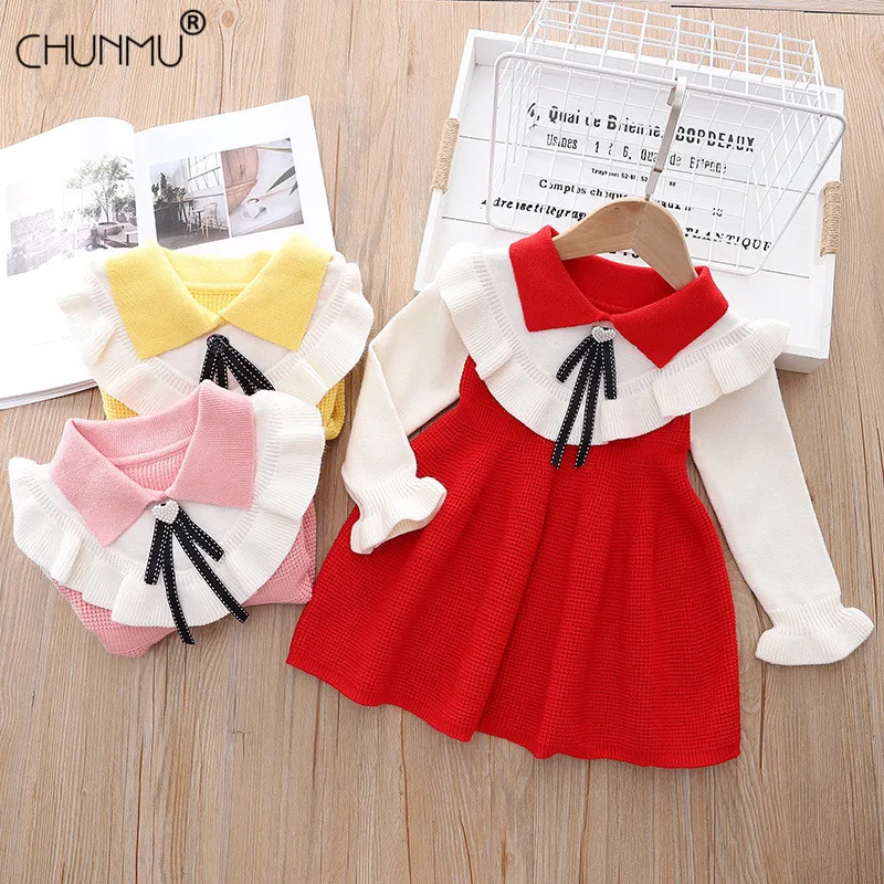 

Girl's Knitting Wool Long Sleeve Dress 1-6 Years Sweet Princess Winter and Autumn Girl Baby Long-sleeved Tutu Knitted Wool Dress