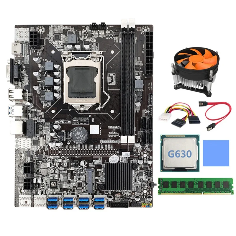 

B75 BTC Mining Motherboard+SATA Cable+DDR3 4GB 1600Mhz RAM LGA1155 8XPCIE USB3.0 Adapter B75 USB BTC Miner Motherboard