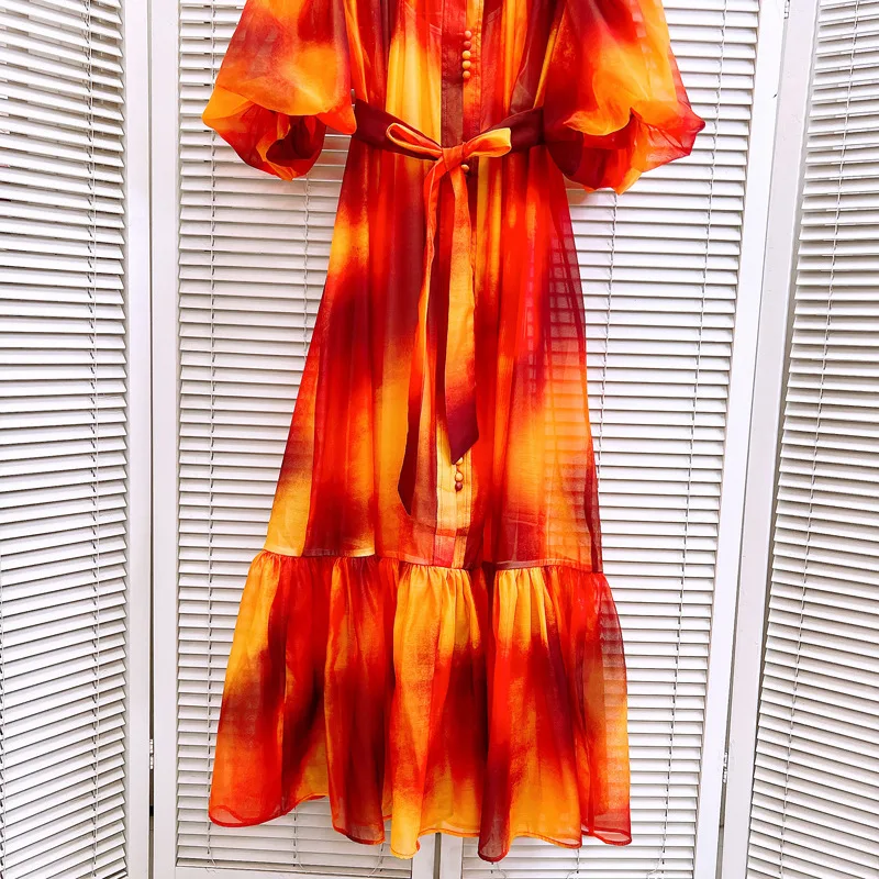 [zoci] Женское однобортное платье с круглым вырезом и принтом South Oil Beach Resort