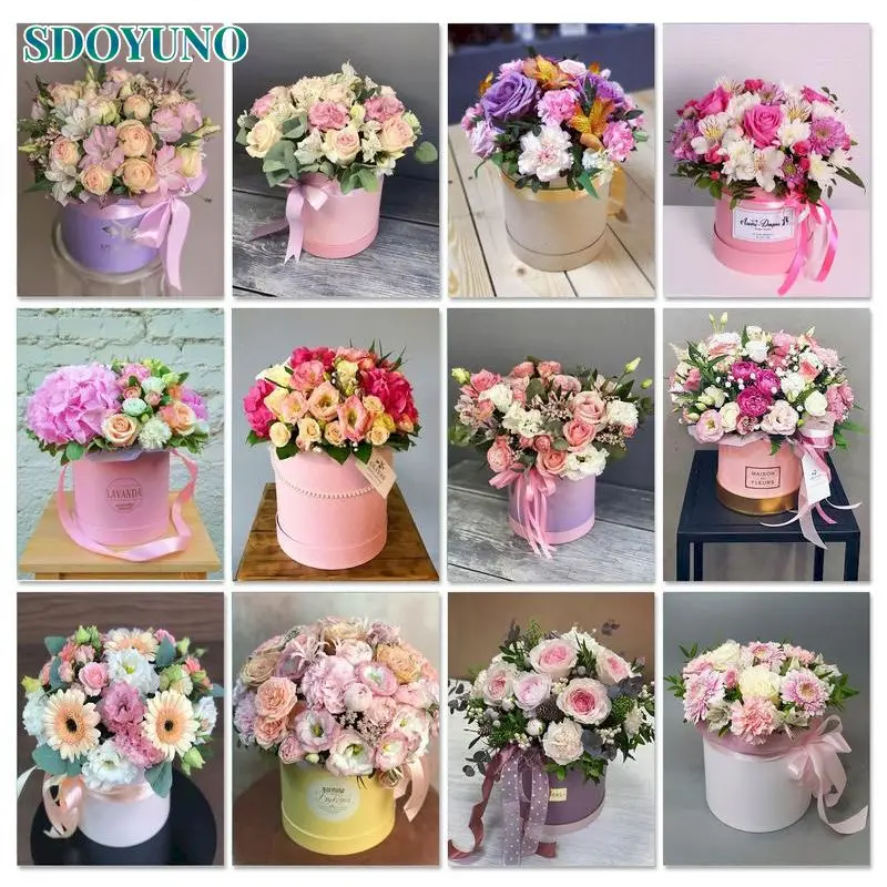 

SDOYUNO DIY Picture By Numbers For Adults Flower Acrylic Kits Drawing Canvas Painting by Numbers For Home Wall Decoration