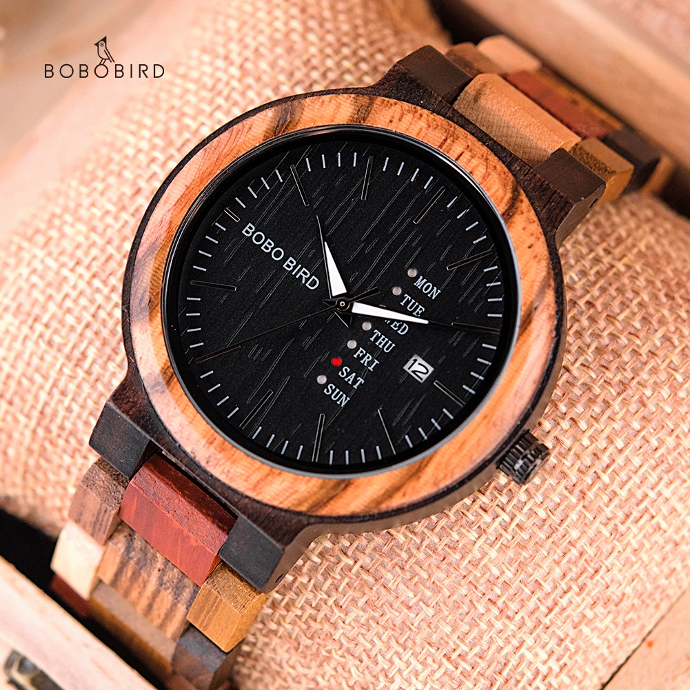 

BOBO BIRD Wood Watch Reloj para hombres Men Women Quartz Wristwatch Week Display Auto Date relogio masculino Couple Watches