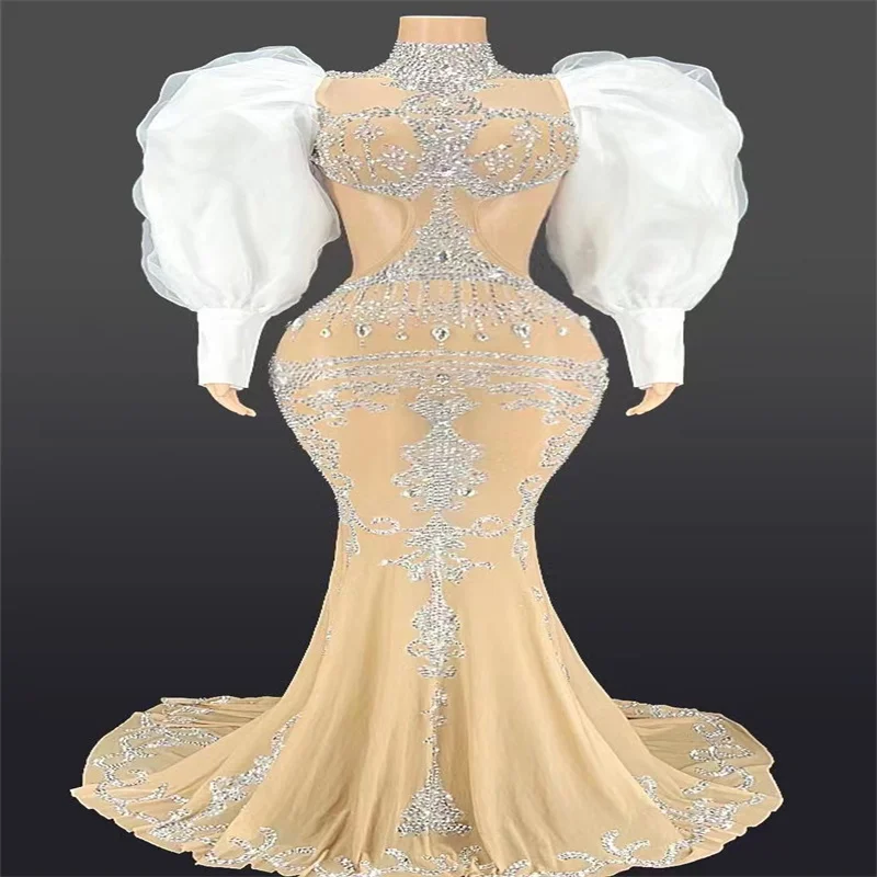 

Q362 Singer Jumpsuit Model Trailing Dress Host Backless Outdoor Awards Ceremony Rhinestones Crystals Long Sleeveless Sexy Skinny