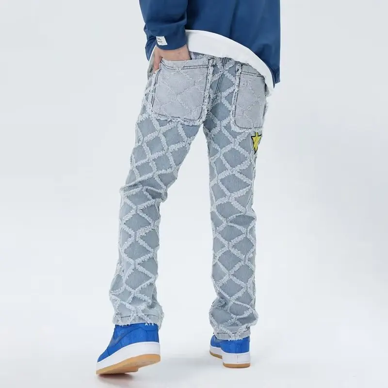 Джинсы мужские уличная мода тонкие весенне-осенние в клетку со звездами