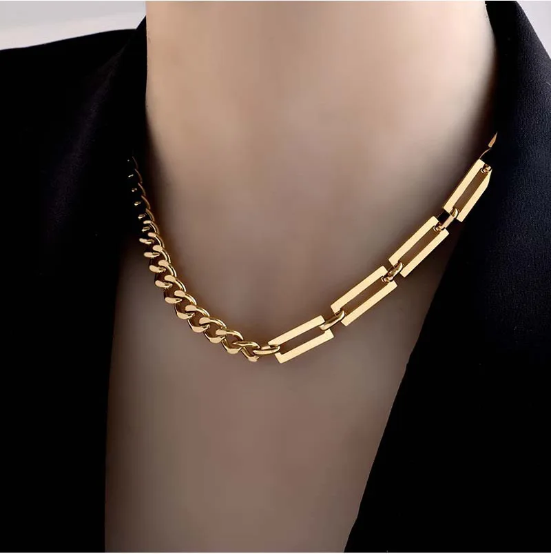 

Stainless Steel Gold Color Simple Thick Chain Necklaces For Women Girl 2022 Trendy Fashion Hip Hop Party Gift Jewelry