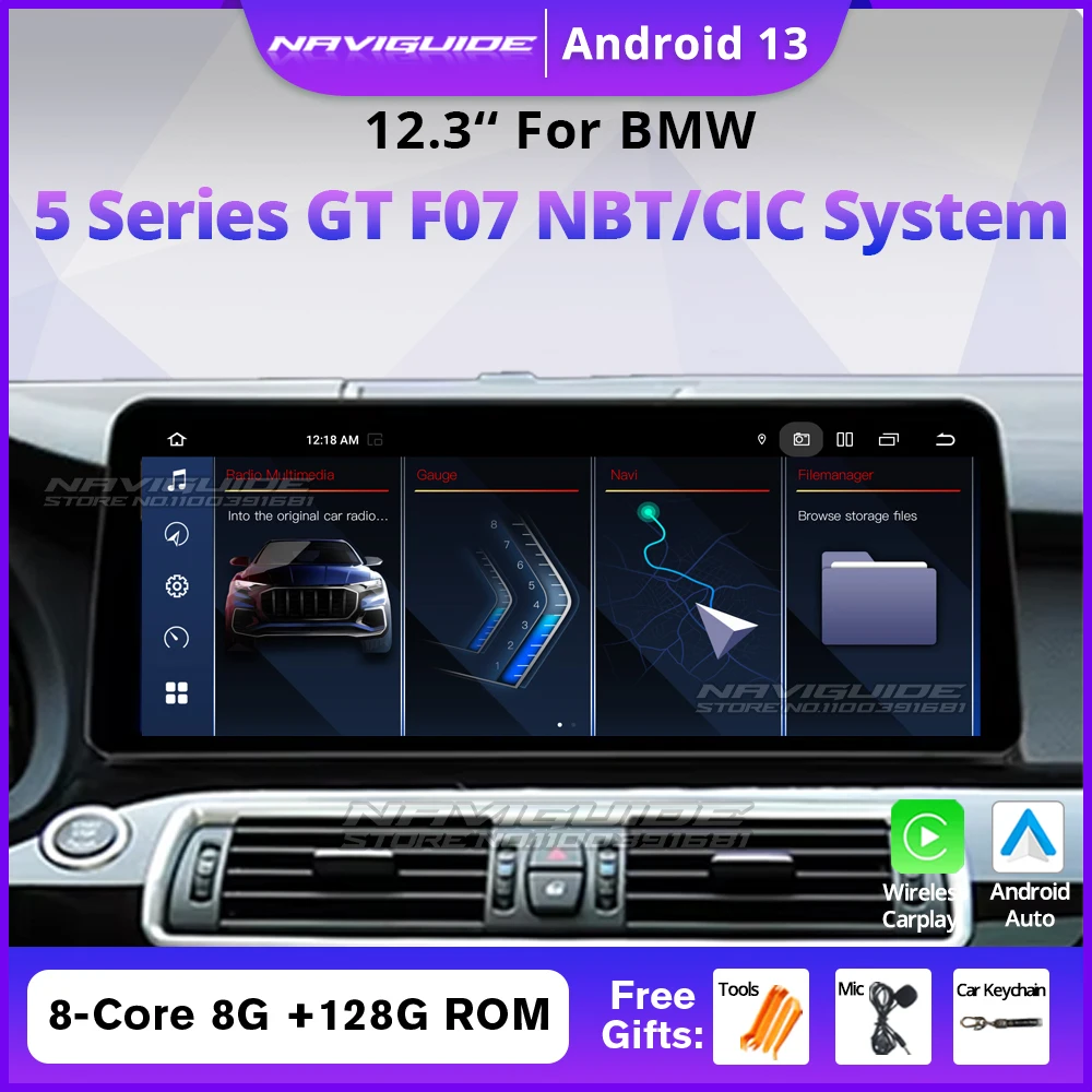 NAVIGUIDE 12 3-дюймовый Android 13 для BMW 5 серии GT F07 2011-2018 CIC/NBT Система Автомобильный