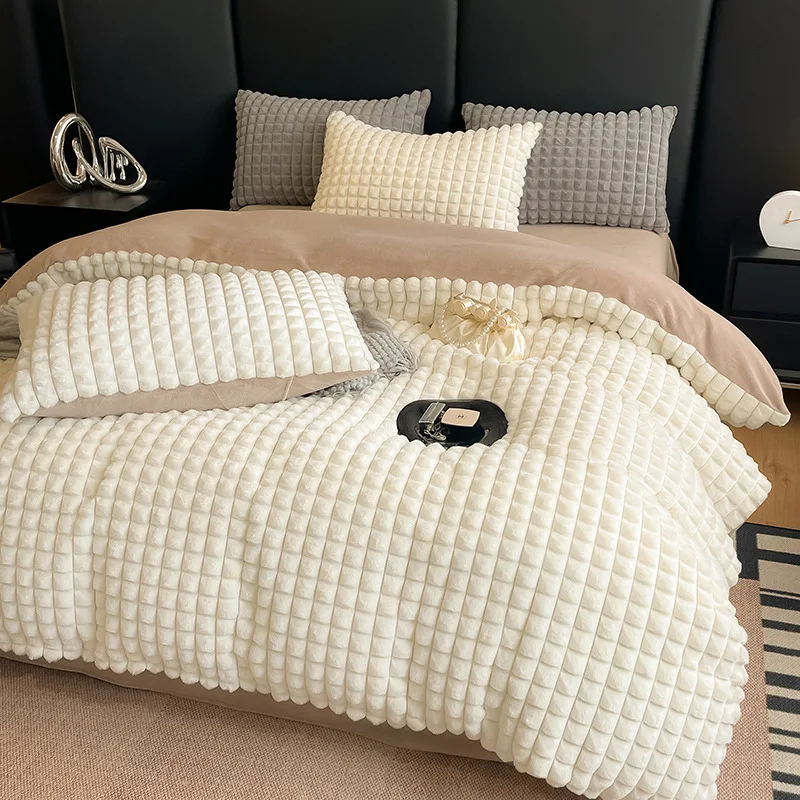 

Fluffy Bedding Set Luxury Winter Warm Faux Fur Rabbit Hair Duvet Cover Set Bed Sheet and Pillowcase Bedroom Bed Comforter Set