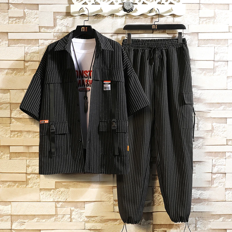 

Мужской весенне-осенний повседневный комплект из двух предметов рубашка с коротким рукавом + брюки-карго мужской модный уличный спортивный...