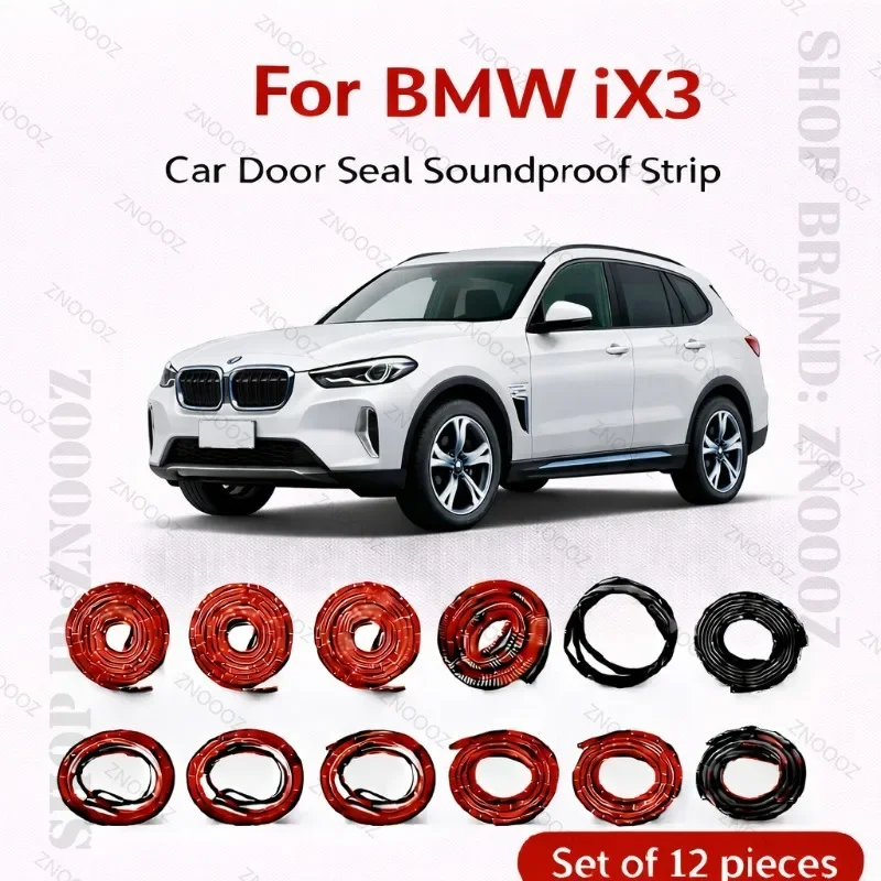 Фото Для BMW iX3: Комплект из 12 шт. двухслойных резиновых уплотнителей для дверей, звукоизоляционных, пыле- и водонепроницаемых, защитных от непогоды. №1