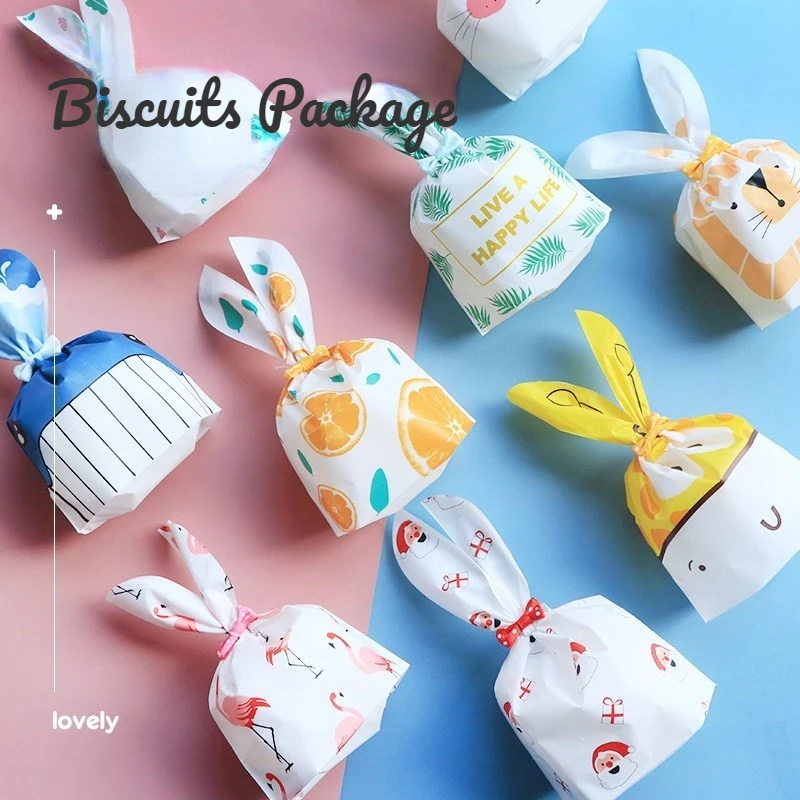 

10/50pcs/lot Biscuits Snack Baking Package Cute Rabbit Ear Bags Cookie Plastic Bags&Candy Gift Event Party Supplies Cookies Box