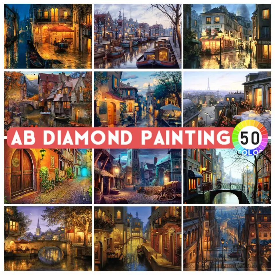 

Набор для алмазной живописи AB Drill 5D «сделай сам», Набор для вышивки в виде ночной архитектуры, мозаика из страз, художественная роспись, укра...