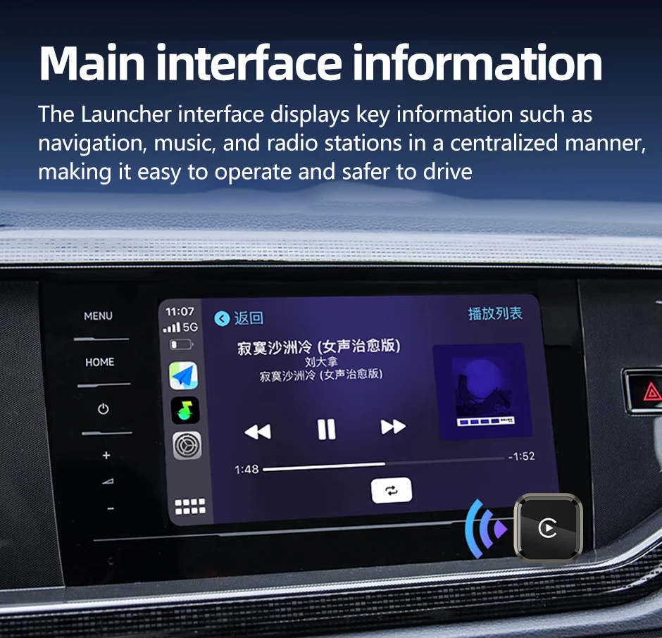 Фото 2 в 1 проводной-беспроводной адаптер CarPlay Plug & Plug с автоматическим подключением преобразует для проводных автомобилей, совместимый с iPhone и Android-черный №4