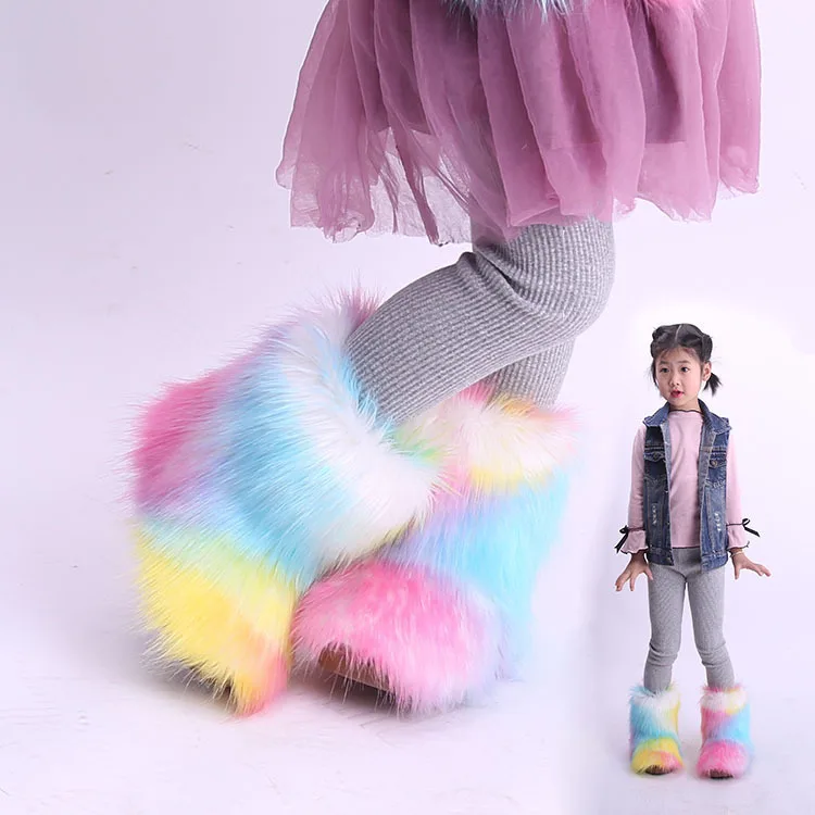 

Children Snow Boots Winter New Toddler Girl Boots Fashion Colorful Fur Kids Ankle Boots Plus Velvet Warm Cotton Shoes for Girls