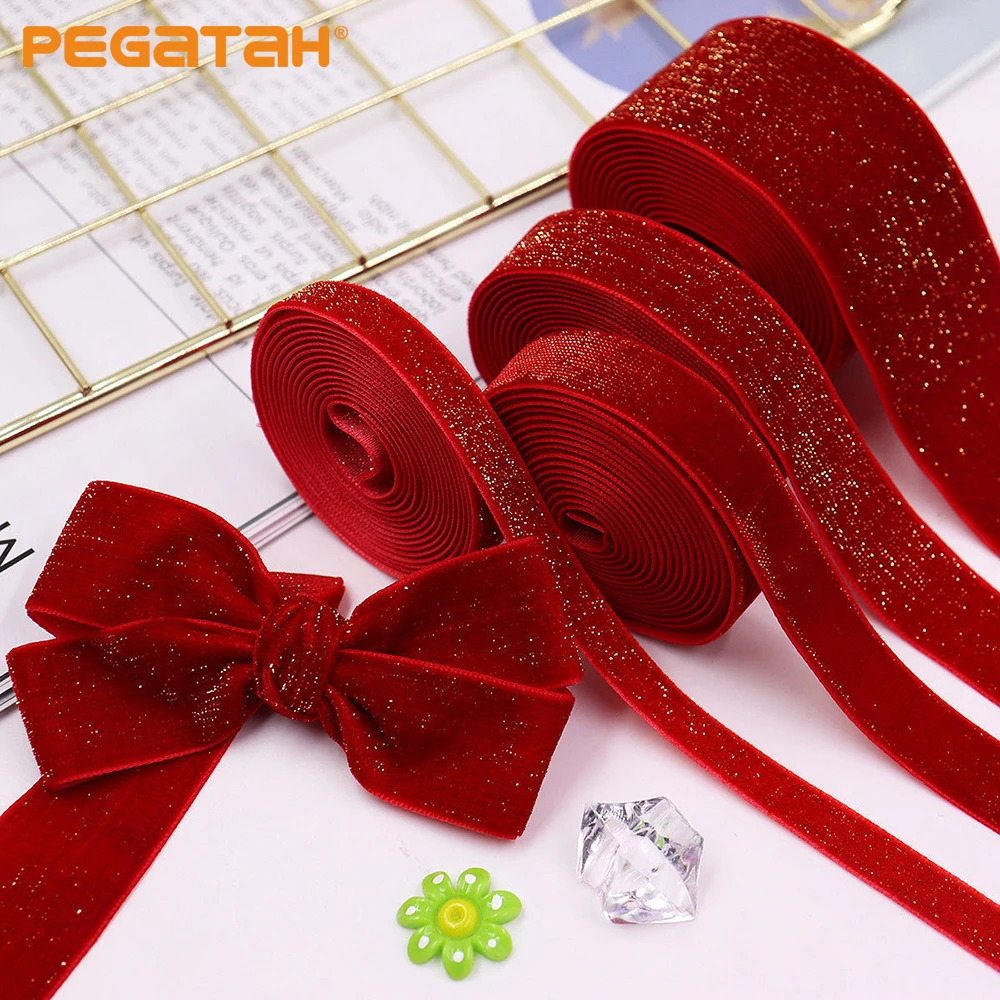 

Christmas Red Brilliant Ribbon New Year Velvet Ribbons 5 Yards Garland Gifts Wrapping Wreaths Bows