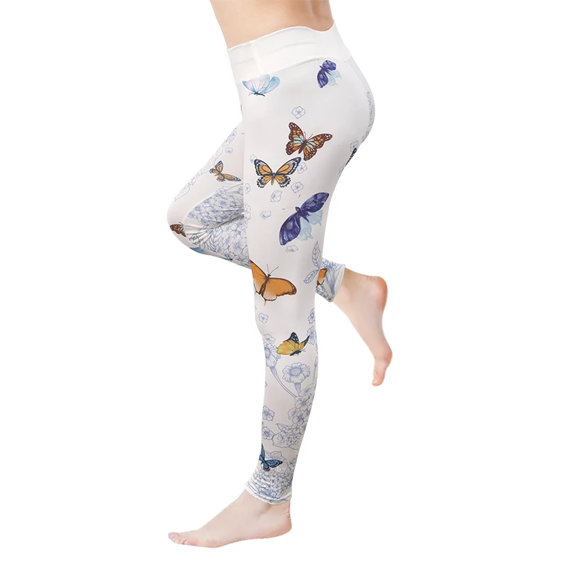 

Леггинсы для йоги и фитнеса, эластичные облегающие леггинсы с высокой талией и принтом синих бабочек, 2022