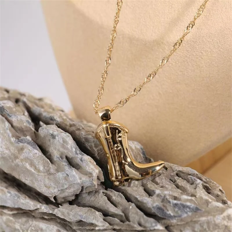 

New Niche Cowboy Boots Pendant Necklace Women Gold Party Ornaments