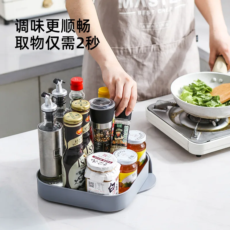 

360 Rotatable Tray Spice Jar Plate Kitchen Storage Rack Shelf Plastic Seasoning Condiment Holder Cosmetic Container Organizer