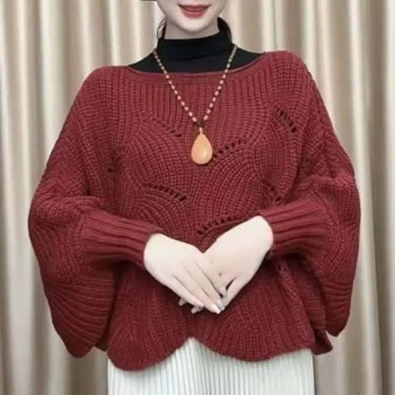 

Irregular Kintting Cloak Sweater Bat Sleeve Knitting Shawl Women Loose Pullovers Plus size loose fitting pullover jumpe