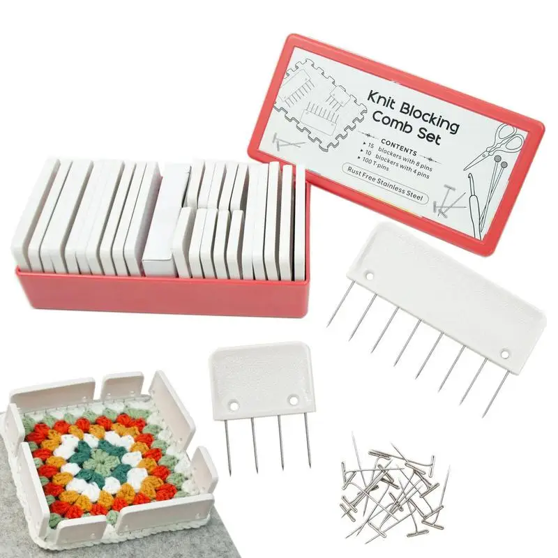 

Knit Blockers And Pin Kit Extra 100 T-pins Knit Blockers Set Knitting Blocking Mats And Pins For DIY Knit Crocheting Supplies